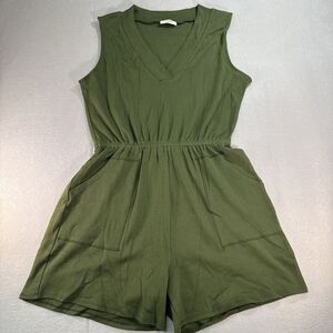 Zenana Romper Sleeveless V-neck Army Green Pockets Sz‎ 1X Comfy, Preppy, Dress